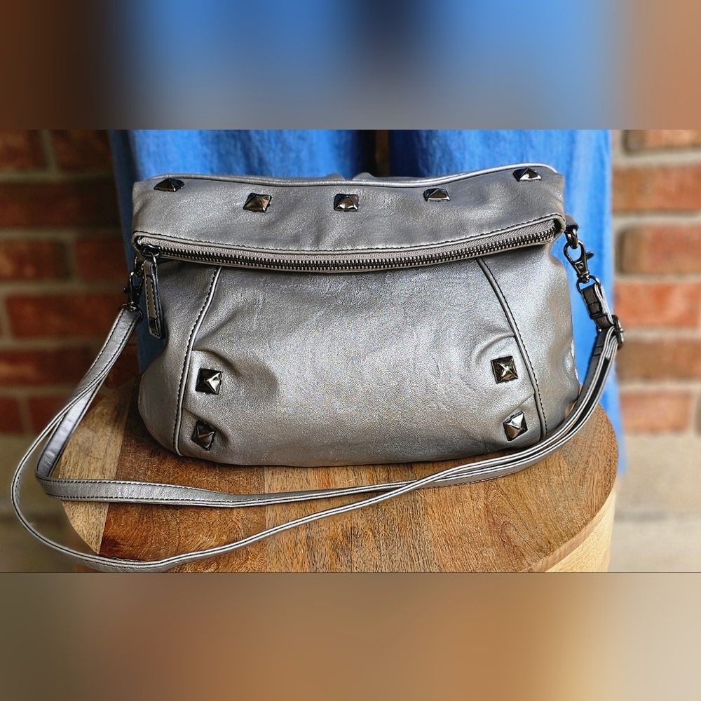 Easy Spirit Silver Crossbody Bag with Studded Design
